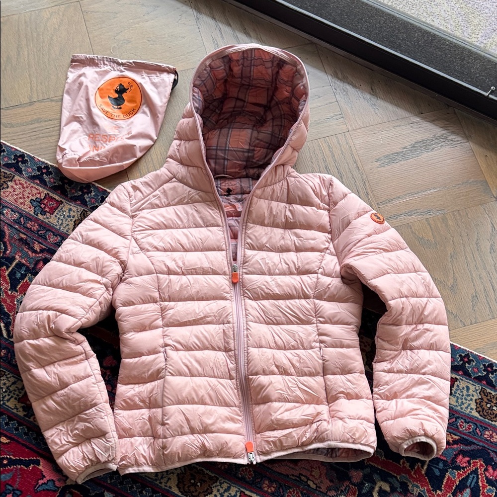 Save the Duck Pinkish reversible puffer Hooded Jacket with Pouch